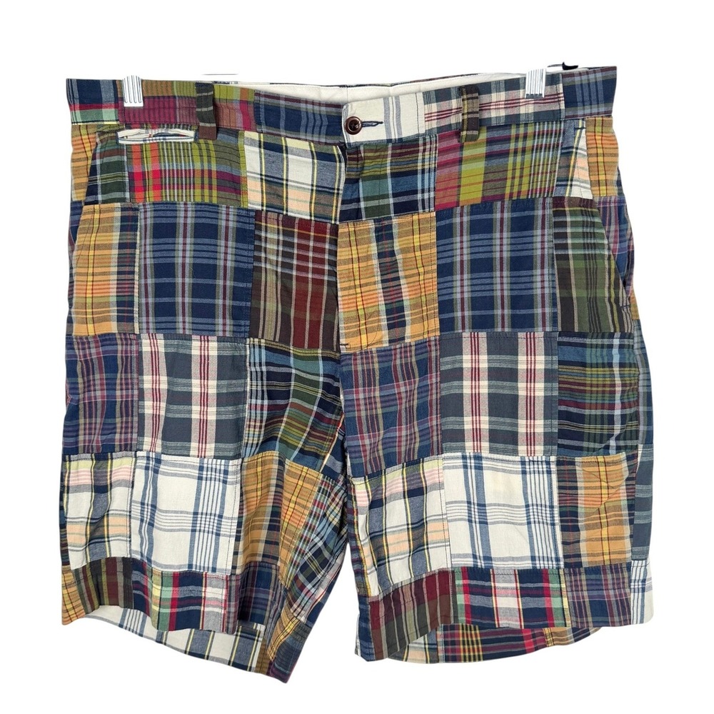 Vtg Polo Ralph Lauren Patchwork Madras Shorts Mens 36 Multi Color Plaid Cotton
